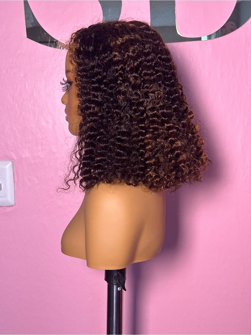 Brown Curly Bob Wig - Women Hair 16 inches 4/4 250 density